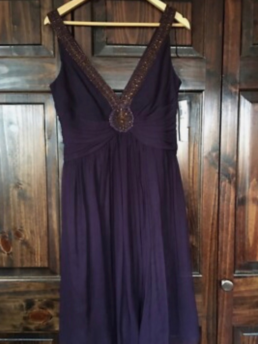 Maggy London size 6 Purple 100% Silk Beaded Dress
